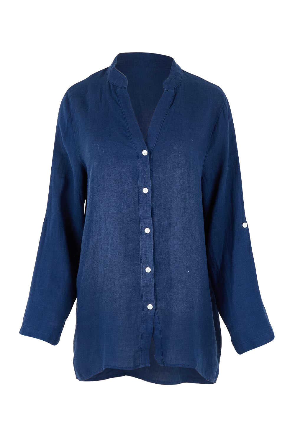 Product shot of the Linen Extra Soft Relaxed Shirt in colour Navy (Blue), from the front