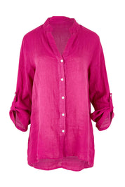 Product shot of the Linen Extra Soft Relaxed Shirt in colour Pink (Pink), detail