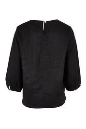 Product shot of the Linen 3/4 Sleeve Top in colour Black (Black), from the back