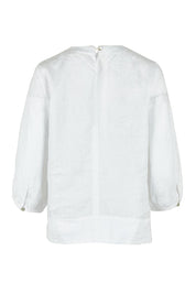Product shot of the Linen 3/4 Sleeve Top in colour White (White), from the back