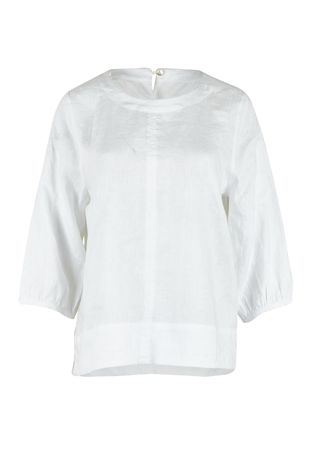 Product shot of the Linen 3/4 Sleeve Top in colour White (White), from the front
