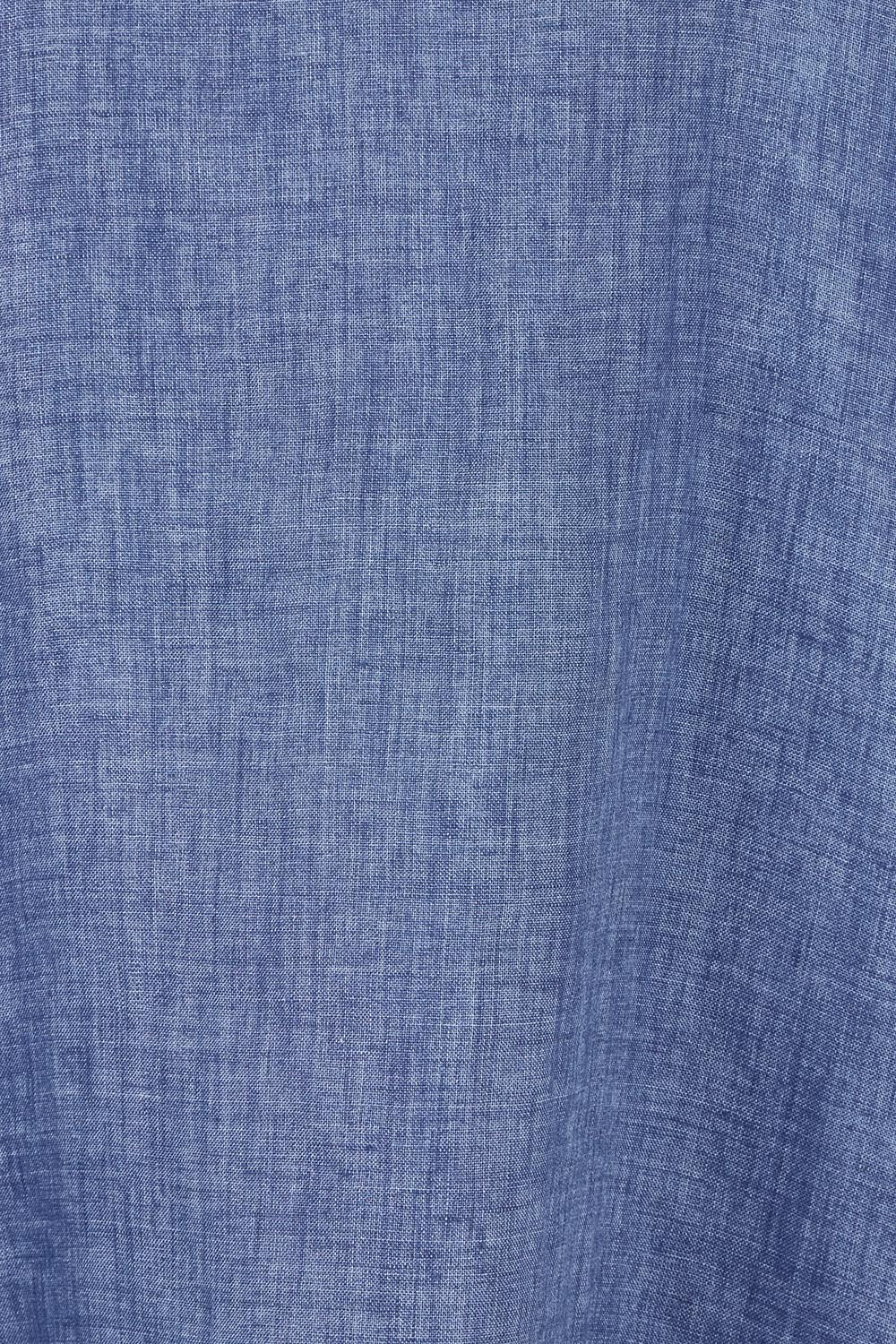 Product shot of the Linen V Neck Shift Dress in colour Denim (Blue), detail