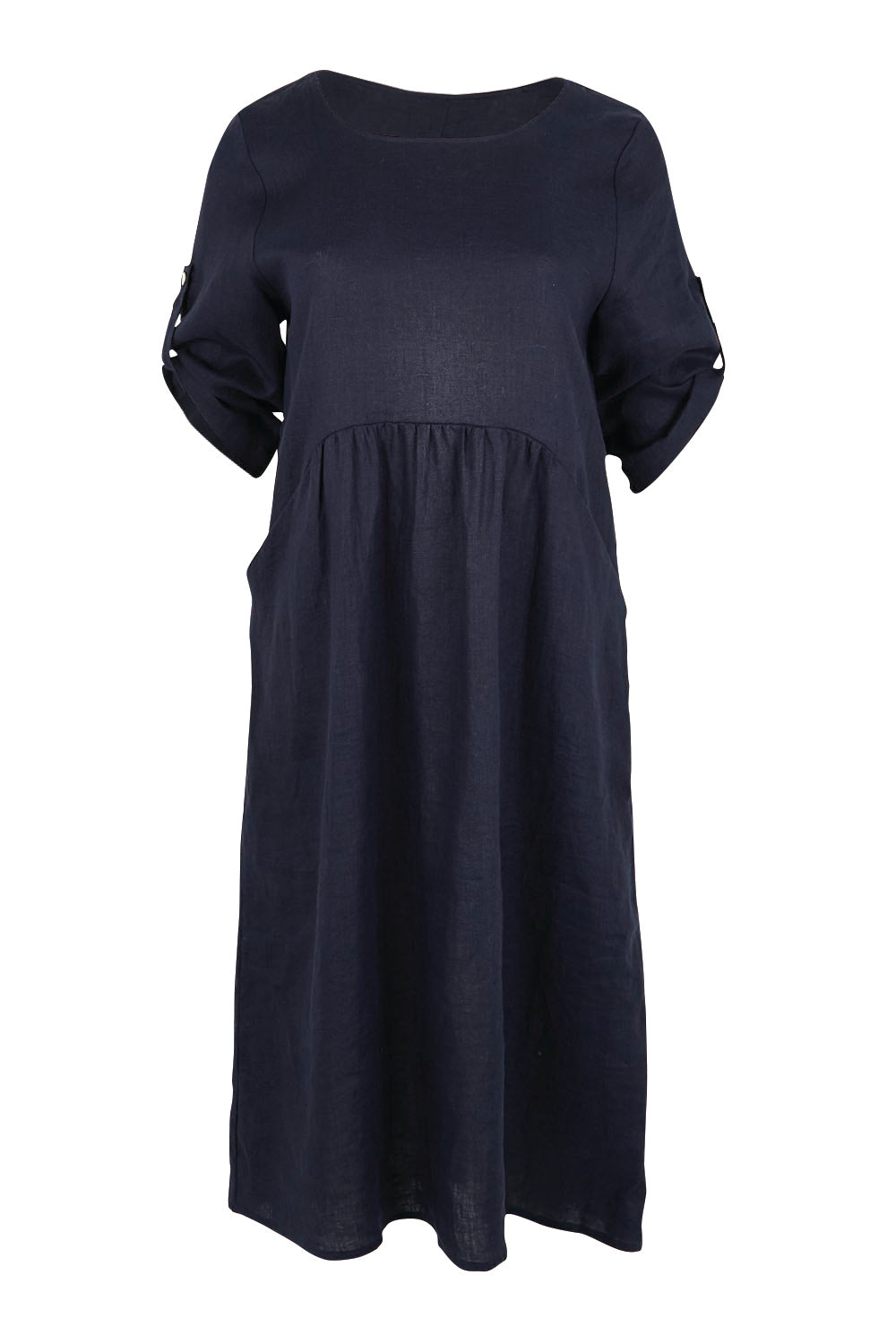 Product shot of the Linen Pocket Dress – Navy in colour Navy, showing detail