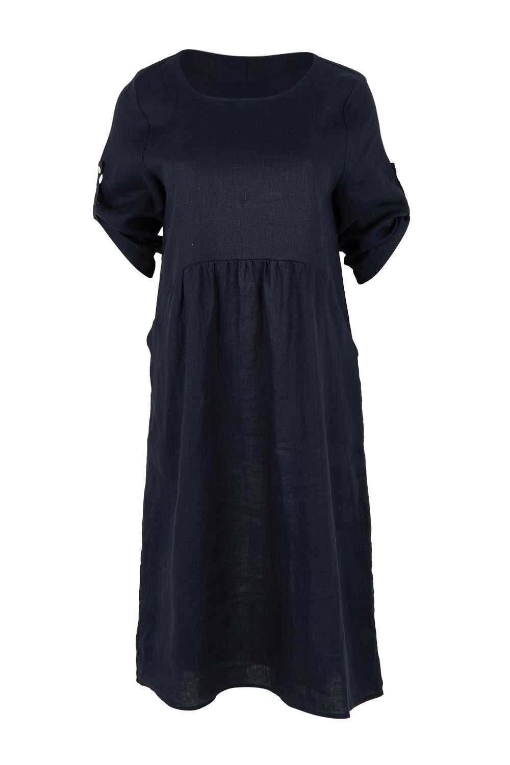 Product shot of the Linen Pocket Dress in colour Navy (Blue), detail
