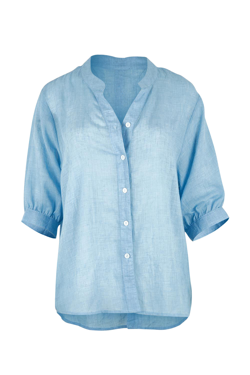 Product shot of the Cotton Button Down Blouse in colour Blue (Blue), from the front
