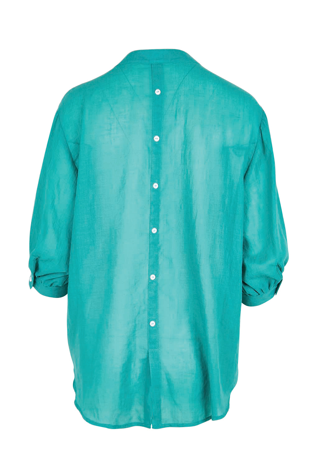 Product shot of the Cotton Button Down Blouse – Lagoon in colour Lagoon, from the back