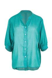 Product shot of the Cotton Button Down Blouse – Lagoon in colour Lagoon, from the front