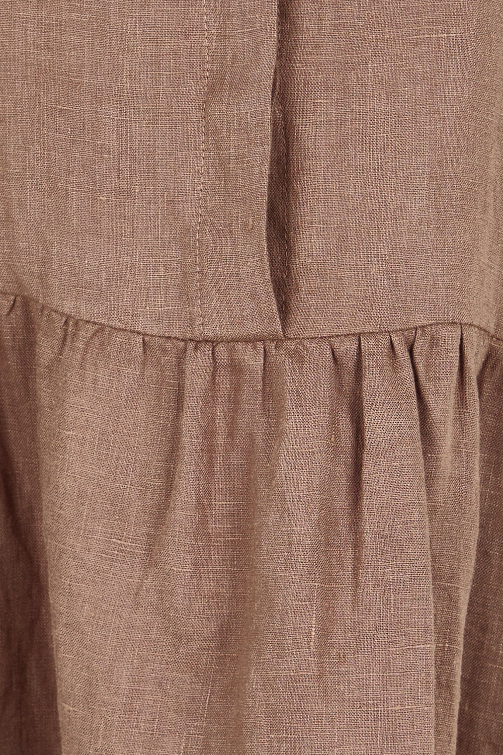 Product shot of the Linen Throw On Dress – Coffee in colour Coffee, showing detail