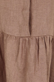 Product shot of the Linen Throw On Dress – Coffee in colour Coffee, showing detail