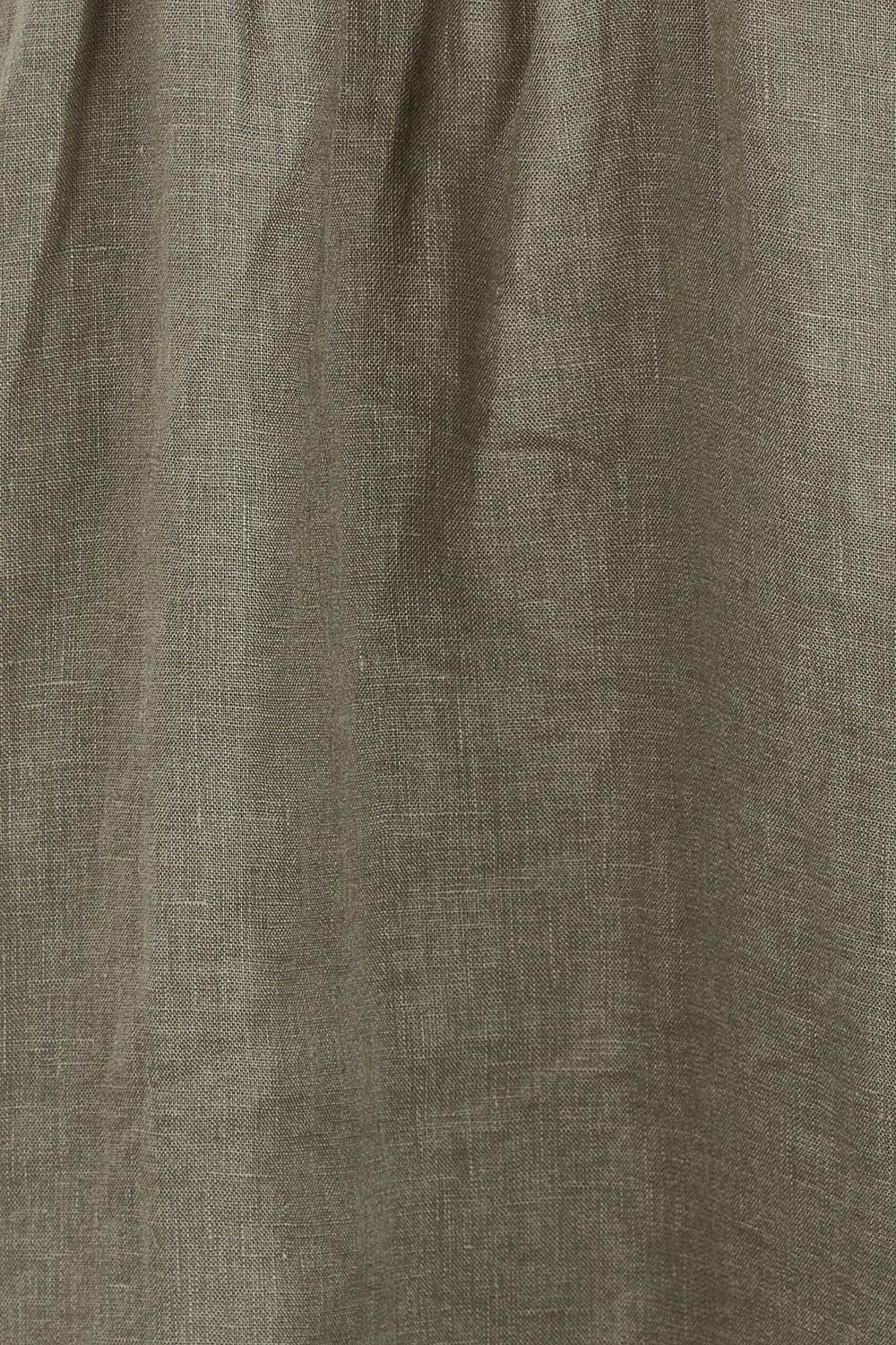 Product shot of the Linen Throw On Dress in colour Olive (Green), detail