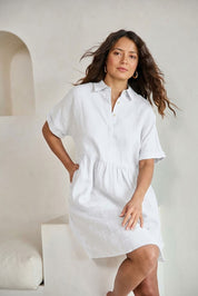 Linen Throw On Dress – White