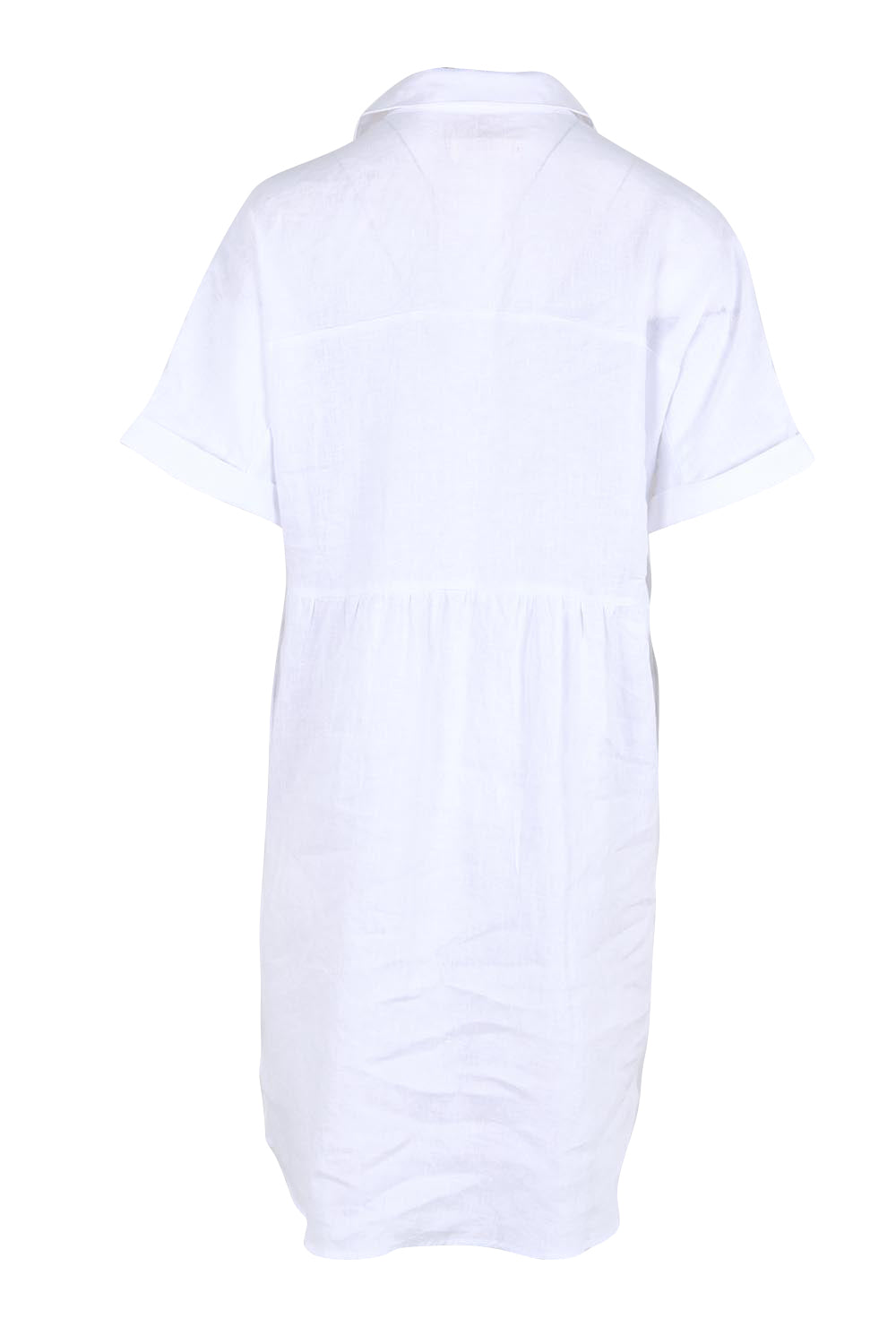 Product shot of the Linen Throw On Dress – White in colour White, from the back