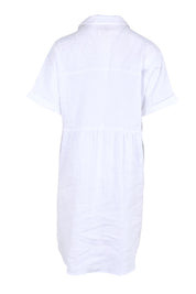 Product shot of the Linen Throw On Dress – White in colour White, from the back
