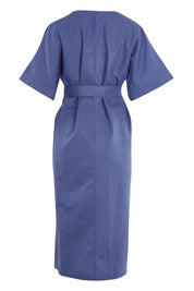 Product shot of the Natural Throw Dress in colour Fleet (Blue), from the back