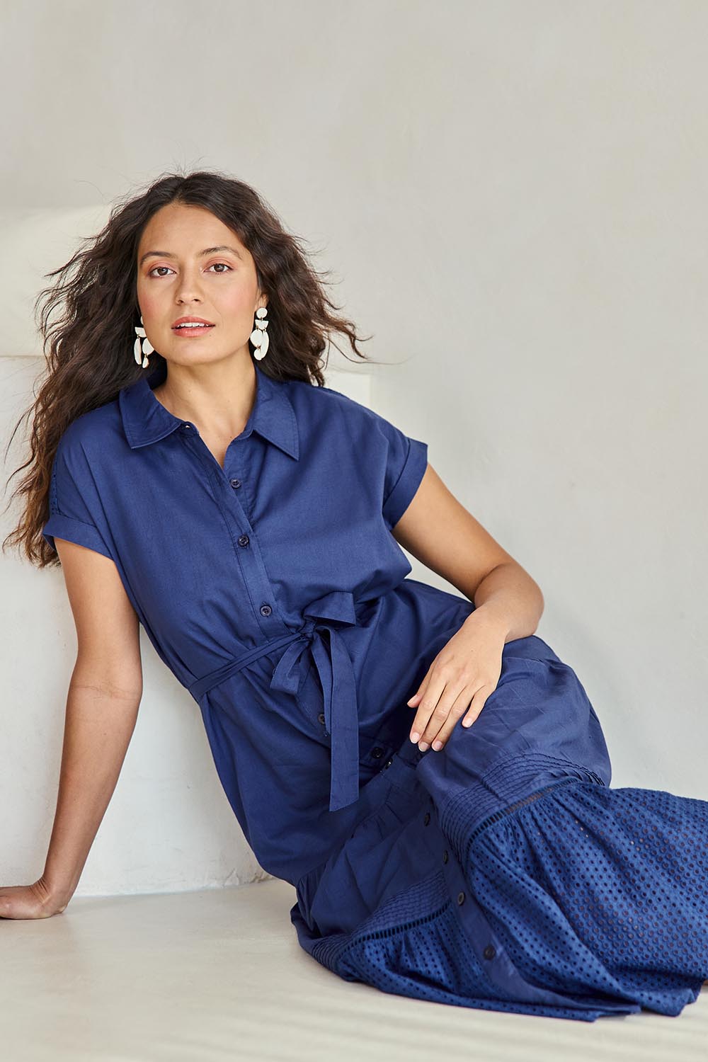 Cotton Broderie Trim Dress – Blue