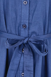 Product shot of the Cotton Broderie Trim Dress – Blue in colour Blue, showing detail
