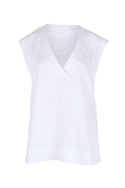 Product shot of the Linen V Neck Tank – White in colour White, from the front