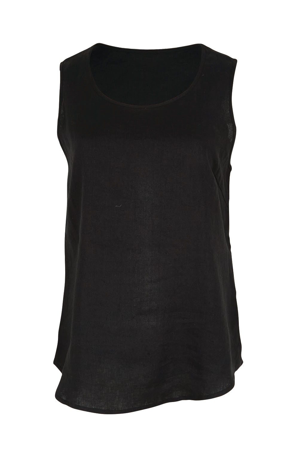 Product shot of the Linen Tank – Black in colour Black, from the front