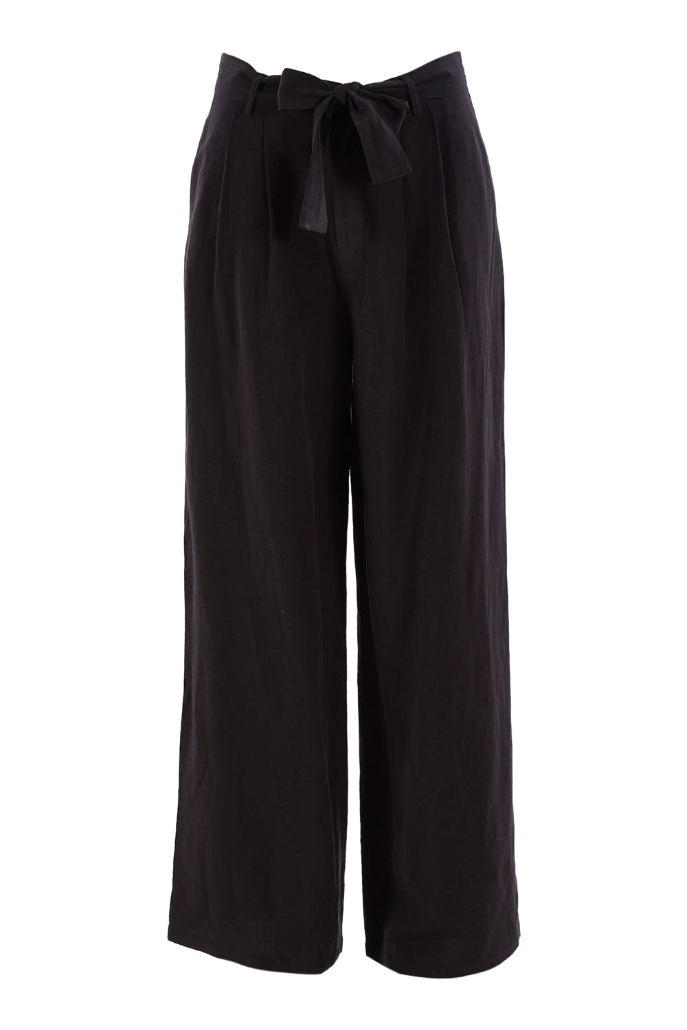 Product shot of the Tailored Linen Blend Wide Leg Pant in colour Midnight (Black), from the front