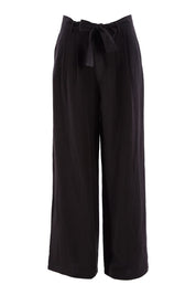 Product shot of the Tailored Linen Blend Wide Leg Pant in colour Midnight (Black), from the front