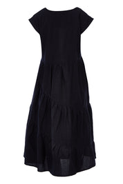 Product shot of the Cotton Linen Tier Dress in colour Midnight (Black), from the back