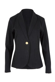 Product shot of the Cotton Linen Blazer in colour Black (Black), from the front