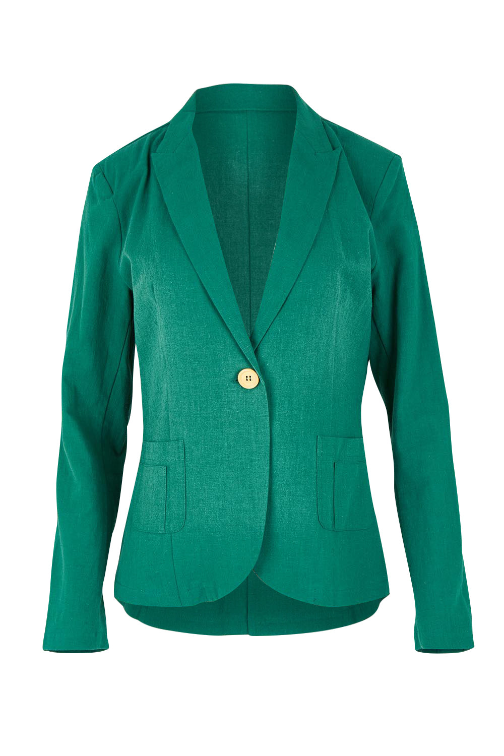 Product shot of the Cotton Linen Blazer in colour Green (Green), from the front