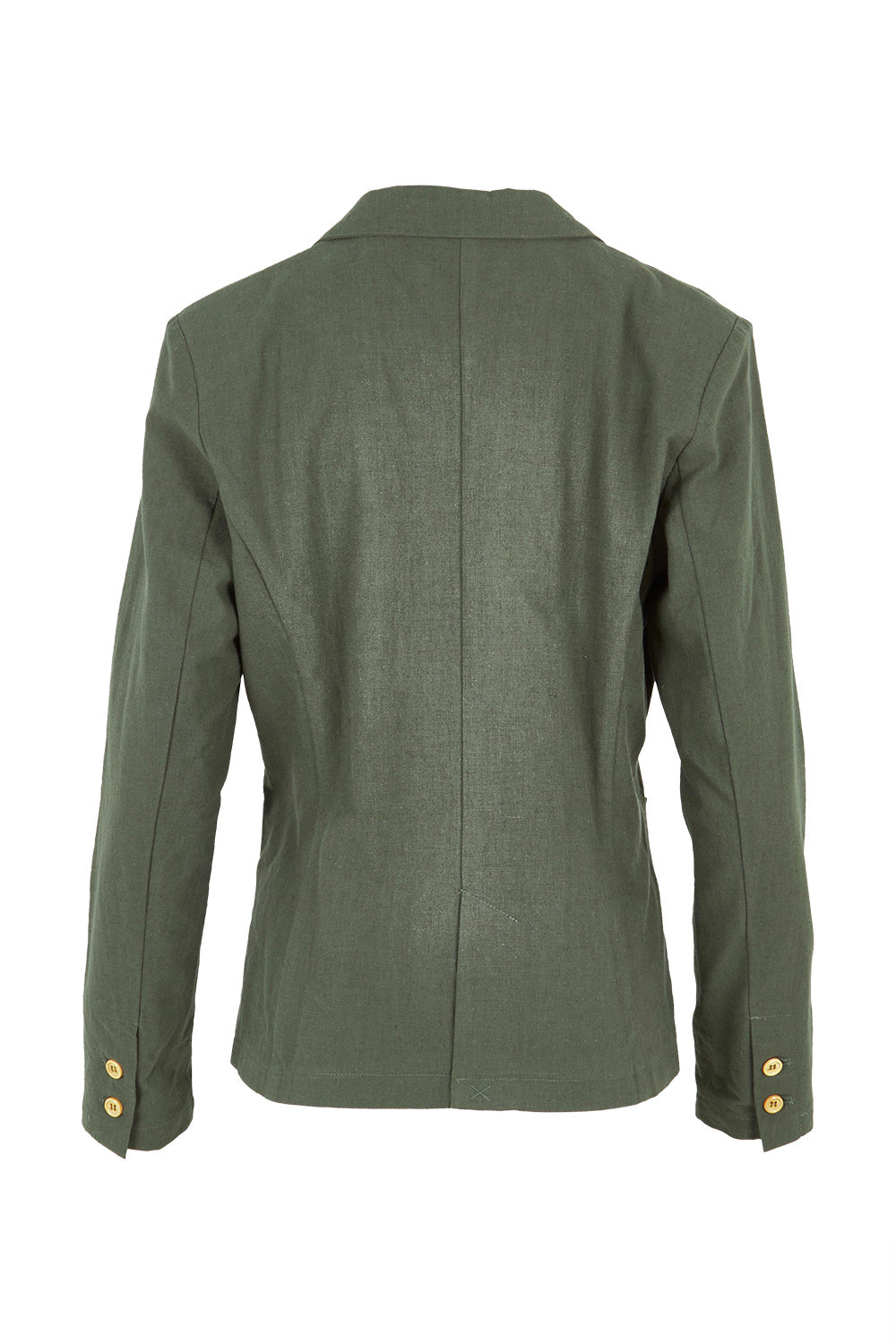 Product shot of the Cotton Linen Blazer in colour Khaki (Green), from the back