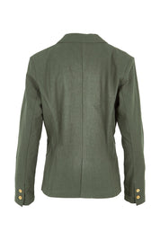 Product shot of the Cotton Linen Blazer in colour Khaki (Green), from the back