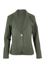 Product shot of the Cotton Linen Blazer in colour Khaki (Green), from the front