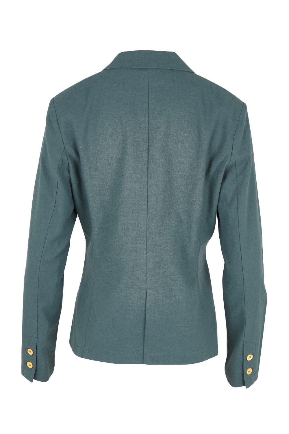 Product shot of the Cotton Linen Blazer in colour Lagoon (Green), from the back