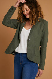 Preloved Cotton Linen Blazer - Olive