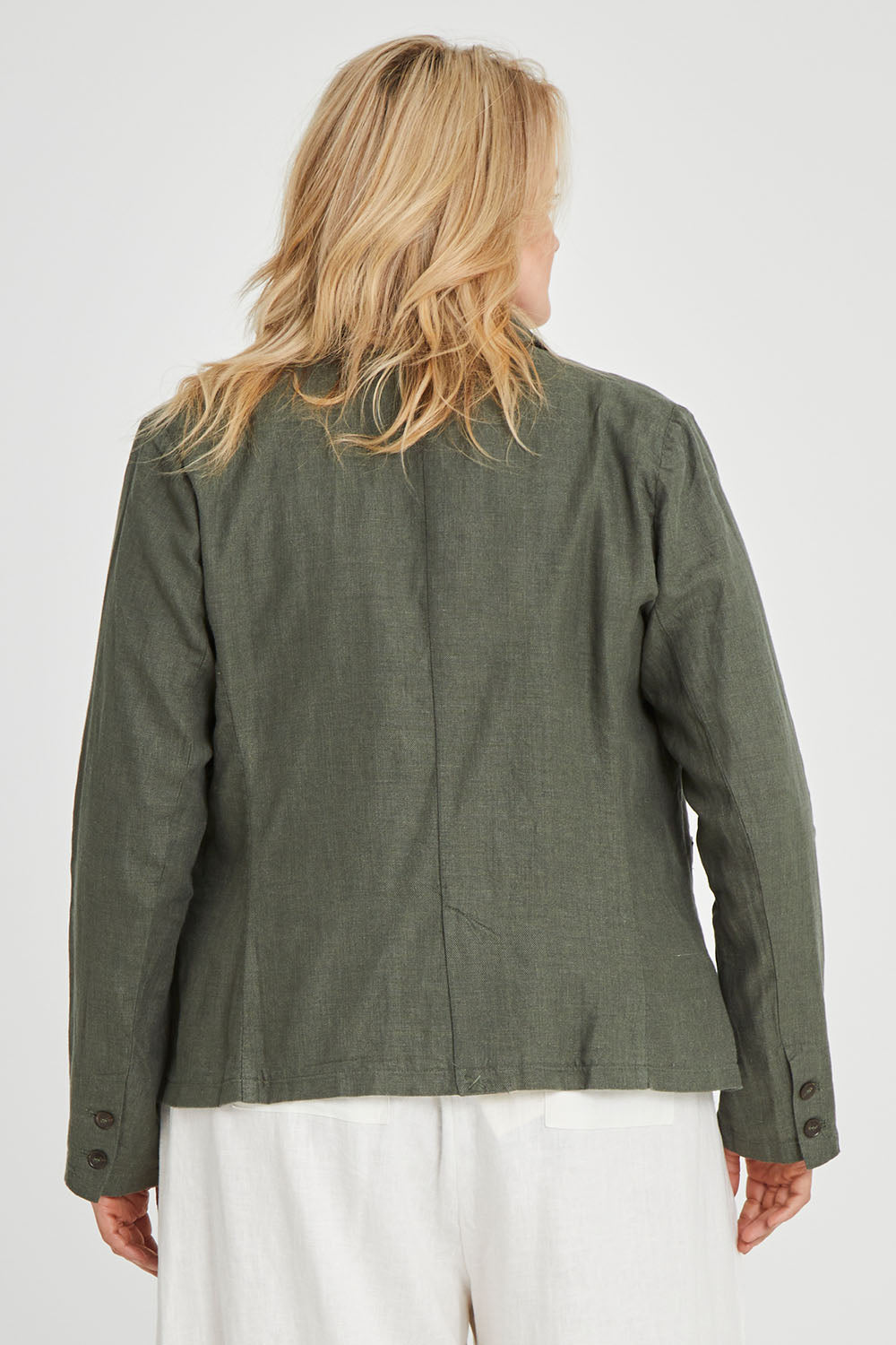 Preloved Cotton Linen Blazer - Olive