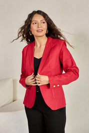 Preloved Cotton Linen Blazer – Red