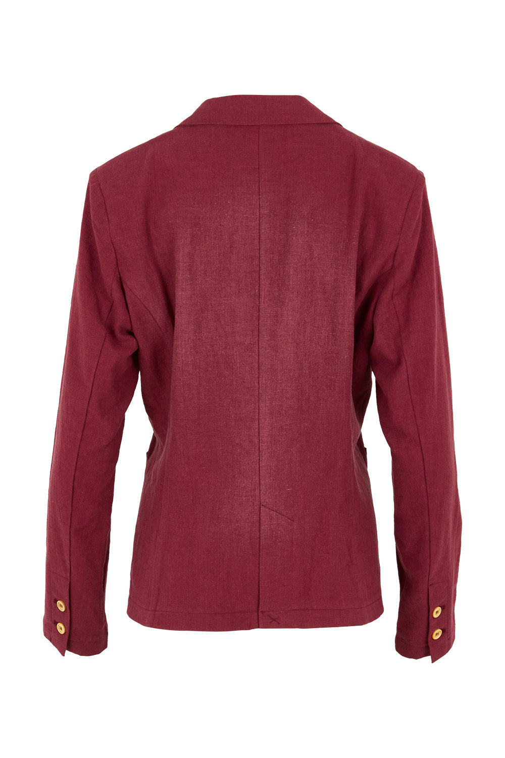 Product shot of the Cotton Linen Blazer in colour Wine (Red), from the back