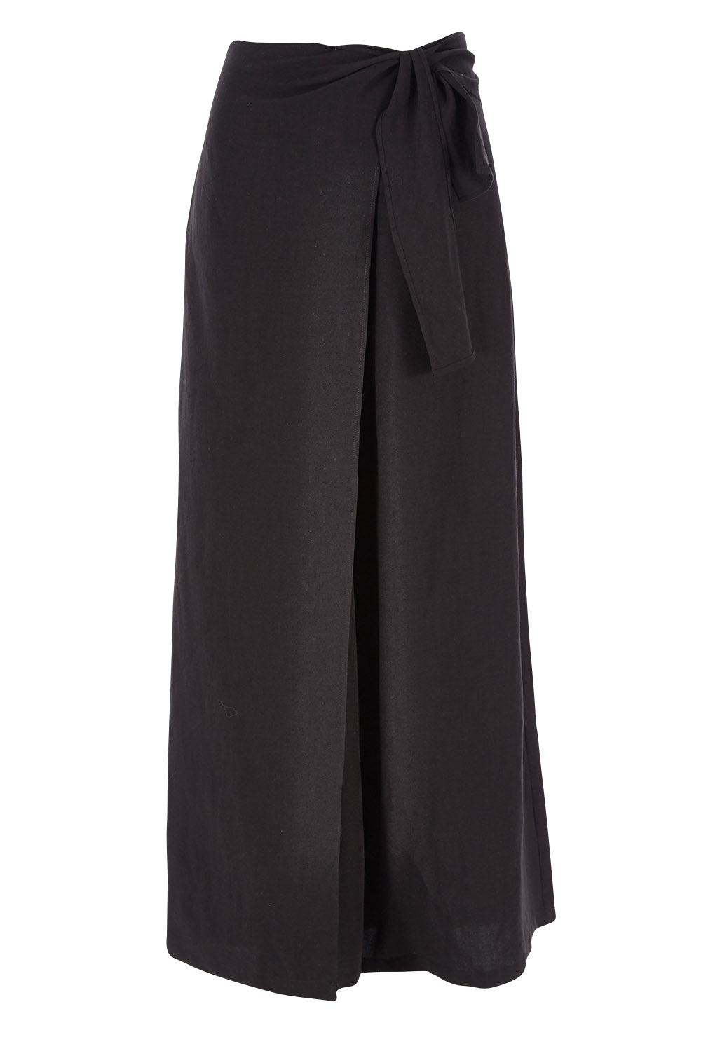 Product shot of the Linen Blend Crossover Pants in colour Ebony (Black), from the front