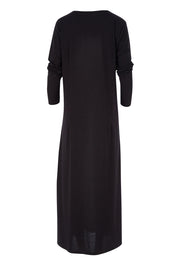 Product shot of the Cotton Stretch Maxi Dress in colour Moonless (Black), from the back