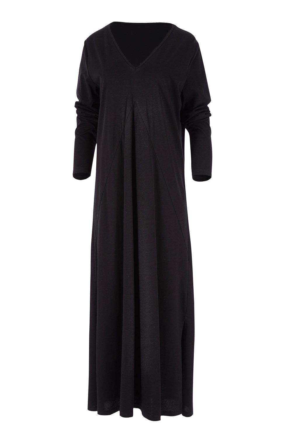 Product shot of the Cotton Stretch Maxi Dress in colour Moonless (Black), from the front