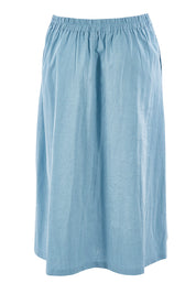Product shot of the Linen Cotton Ain colourLine Skirt - Misty (Blue), from the back