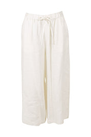 Product shot of the Linen Drawstring Pants in colour White (White), from the front
