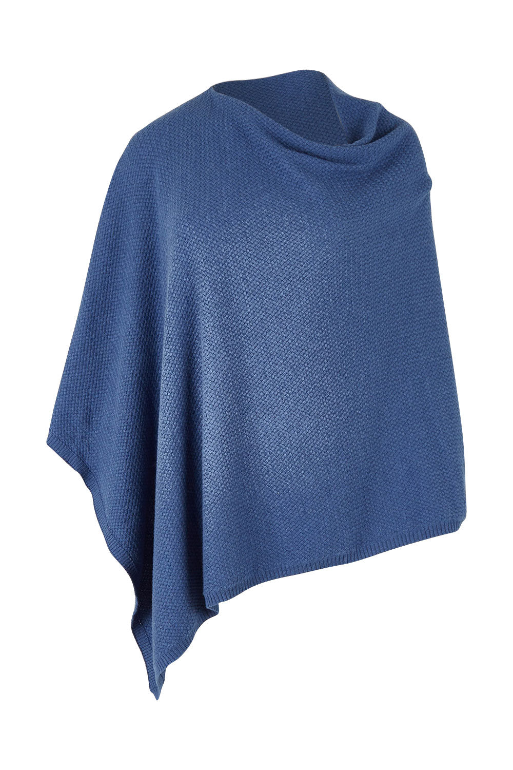 Product shot of the Cotton Cashmere Wool Poncho in colour Blue (Blue), from the front