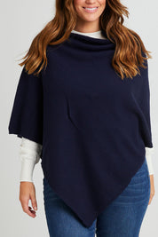 Preloved Cotton Cashmere Wool Poncho - Navy