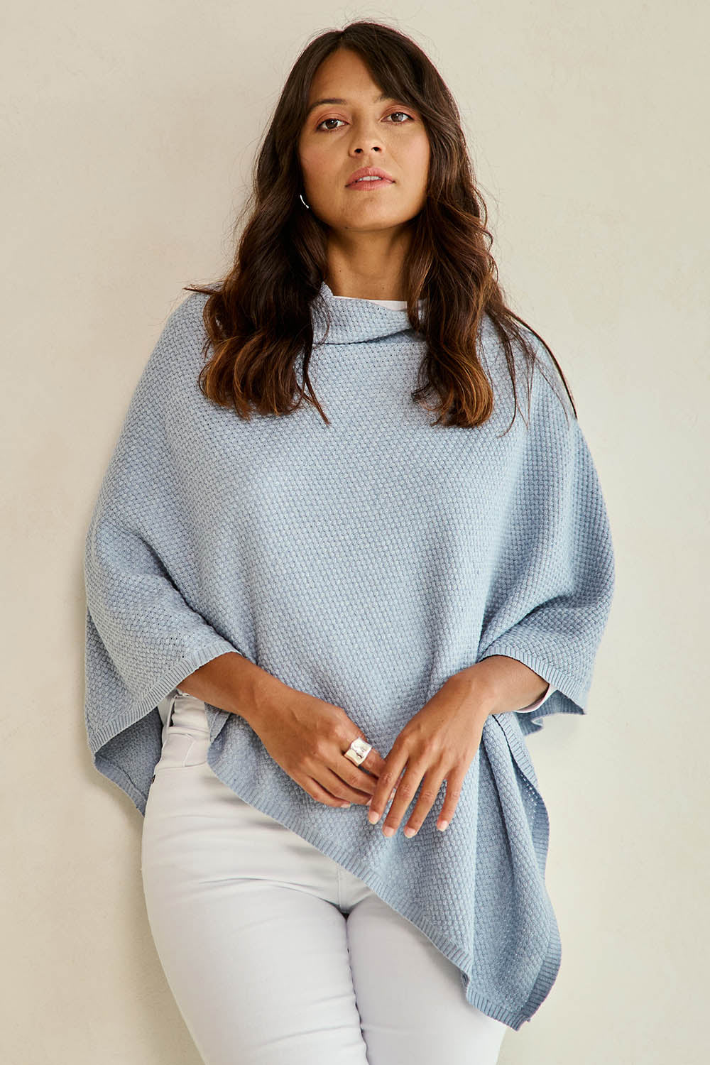 Cotton Cashmere Wool Poncho – Softblue