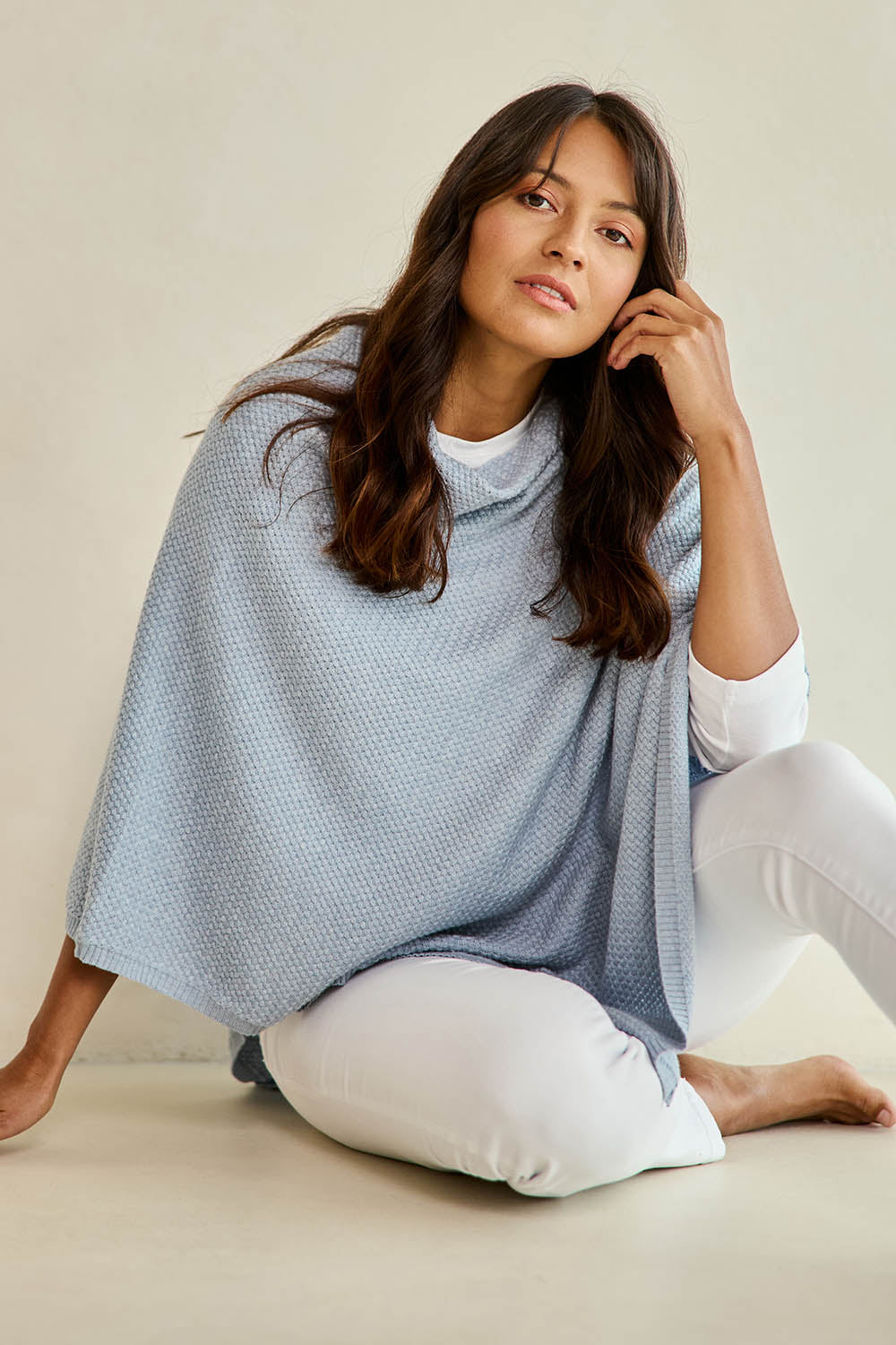Cotton Cashmere Wool Poncho – Softblue