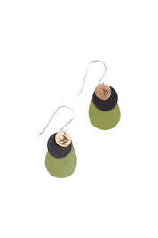 Product shot of the Double Drop Circle Earring in colour Olive (Green), from the front