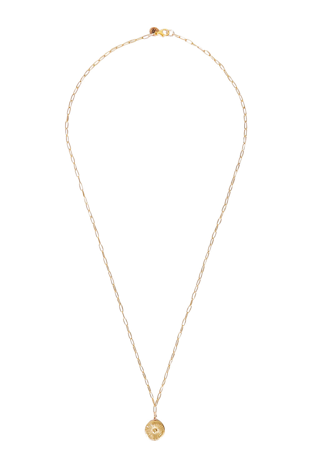 Product shot of the Earth Drop Pendant Necklace in colour Gold (Metallics), from the front