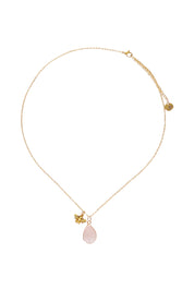 Product shot of the Love Rose Quartz Drop Necklace in colour Rose (Metallics), from the front