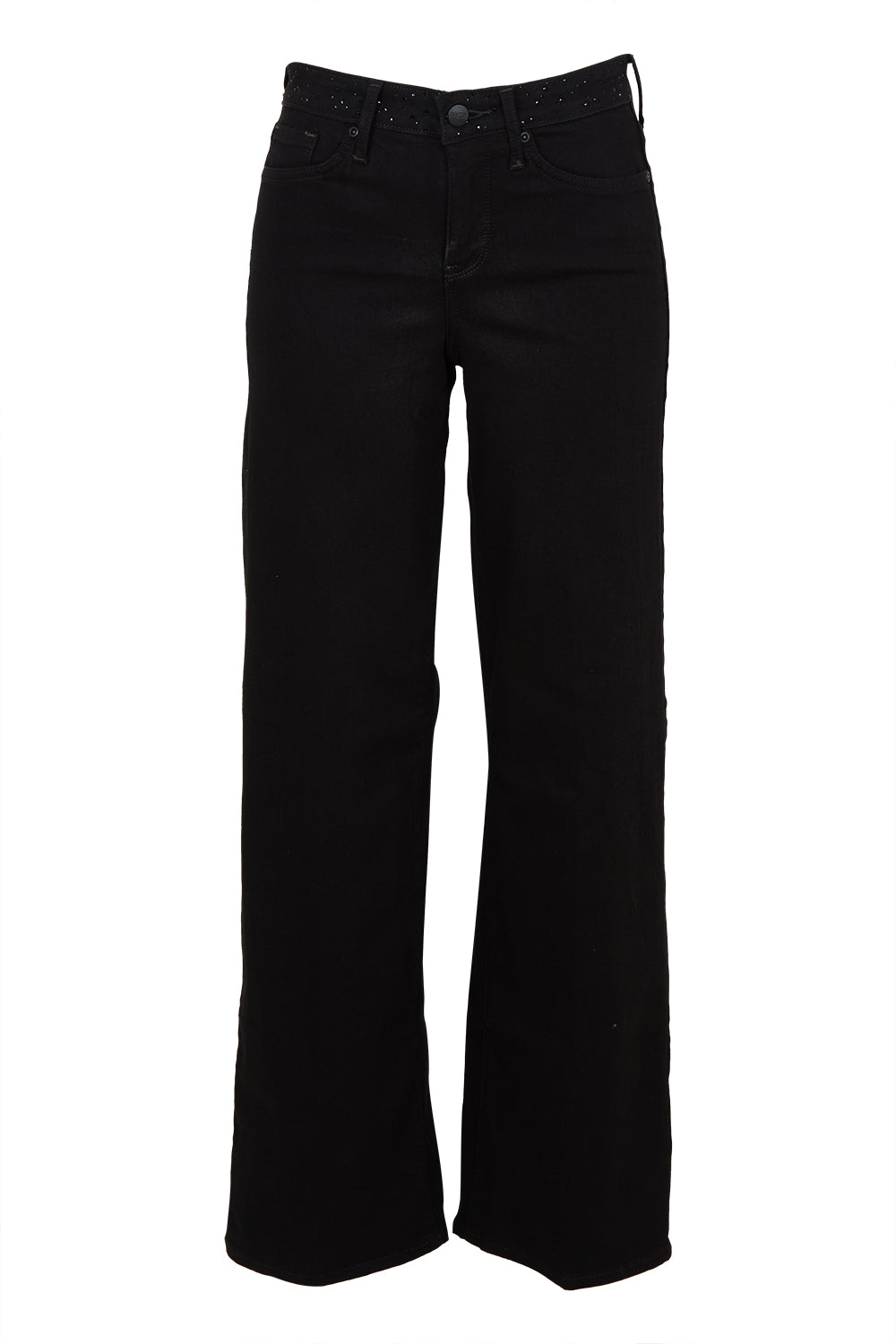 Product shot of the Teresa Wide Leg Jean in colour Blkrinse (Black), from the front