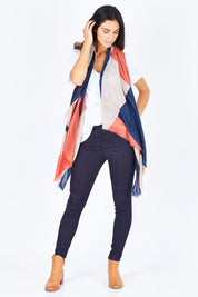 Model Gemma wearing the Ami Skinny in colour Rinse (Blue), from the front, showing the whole outfit