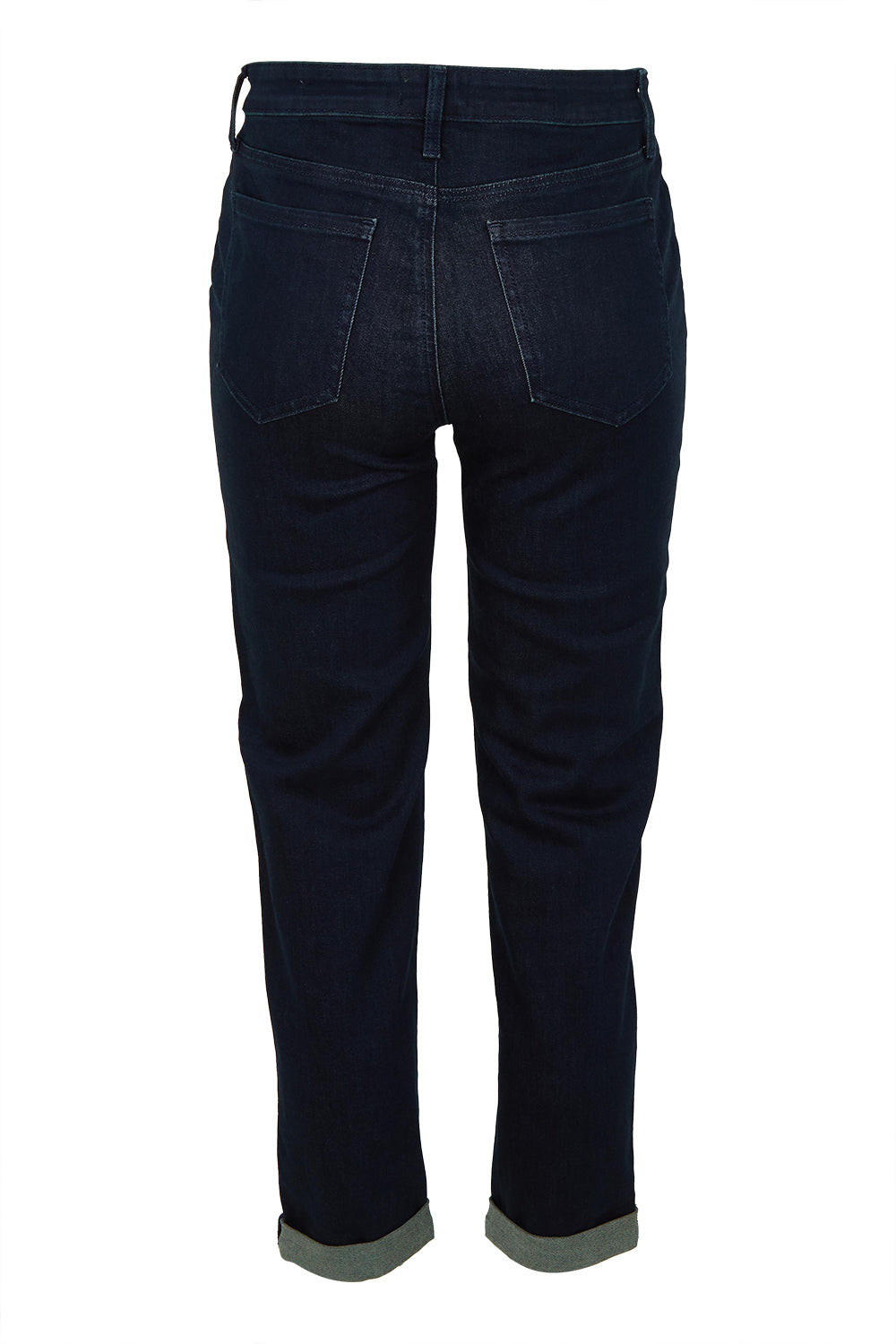 Product shot of the Margot Girlfriend Jean in colour Midnight (Blue), from the back